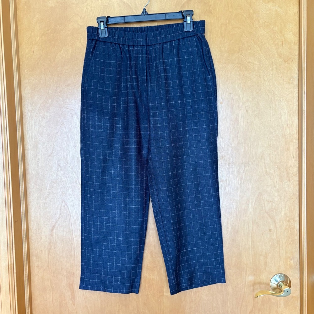 EILEEN FISHER Petite Checked Trousers silk Elastic Waist Cropped Pants